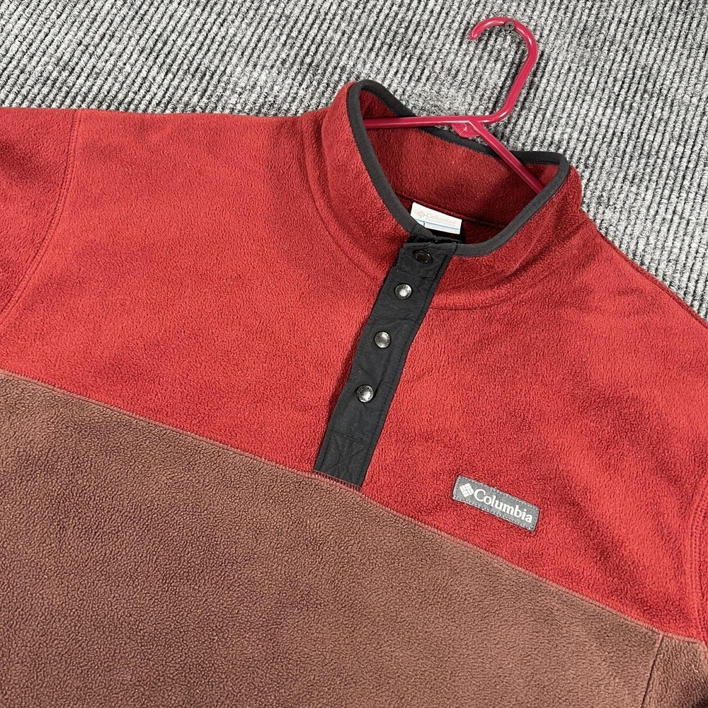 Columbia Jacket Mens 2XL Red Brown Fleece Snap Front Pullover Anorak‎ Outdoor